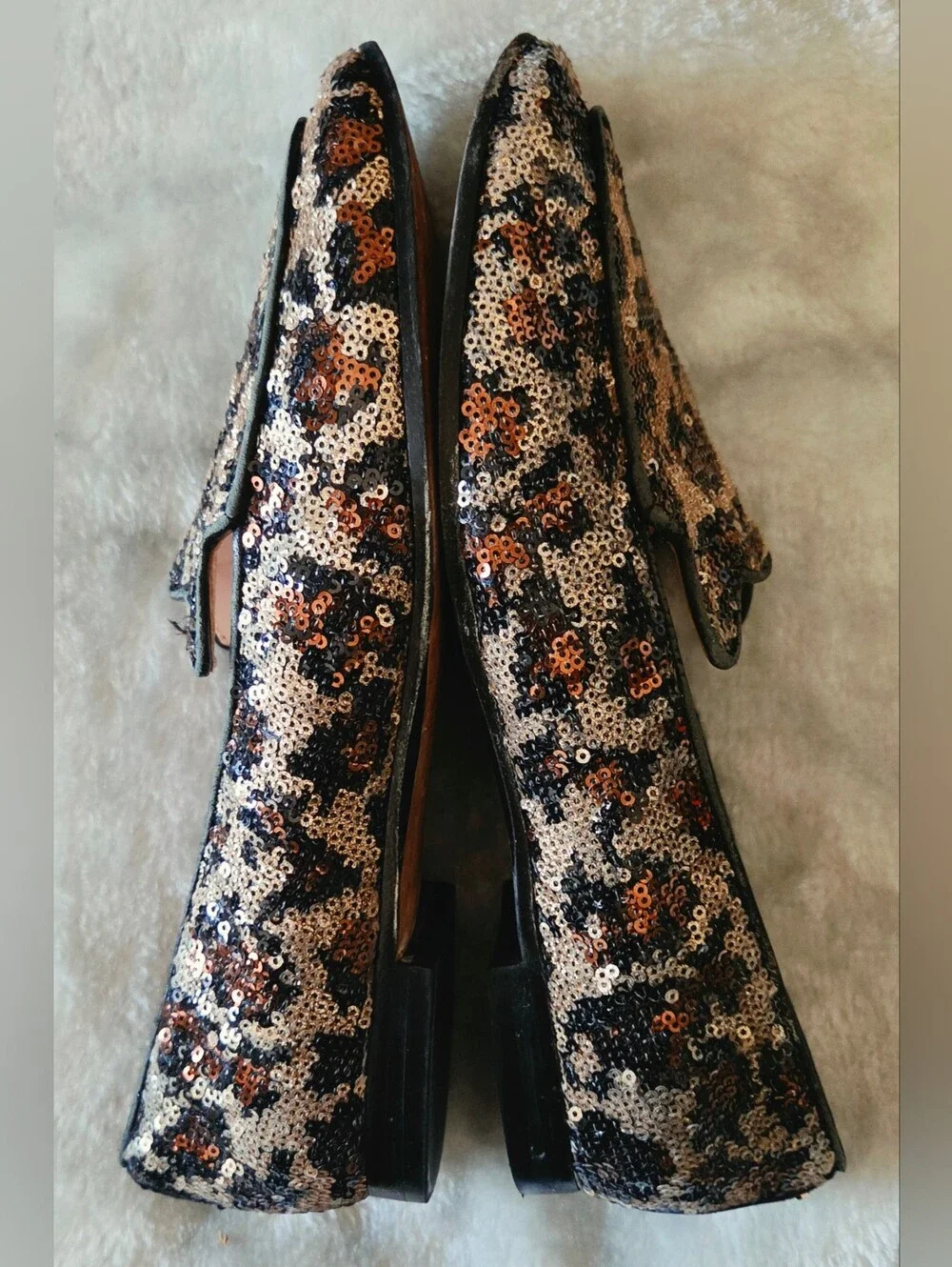 kate spade Sequin Leopard-Print Loafers in Black, Gold & Cream